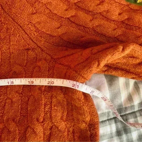 Talbots Cardigan Orange Merino Wool Cable Pattern Sweater Petite Medium - Picture 13 of 15
